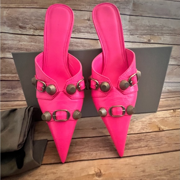 Balenciaga Cagole Pointed Toe Mule FluoPink BNIB - Picture 3 of 7